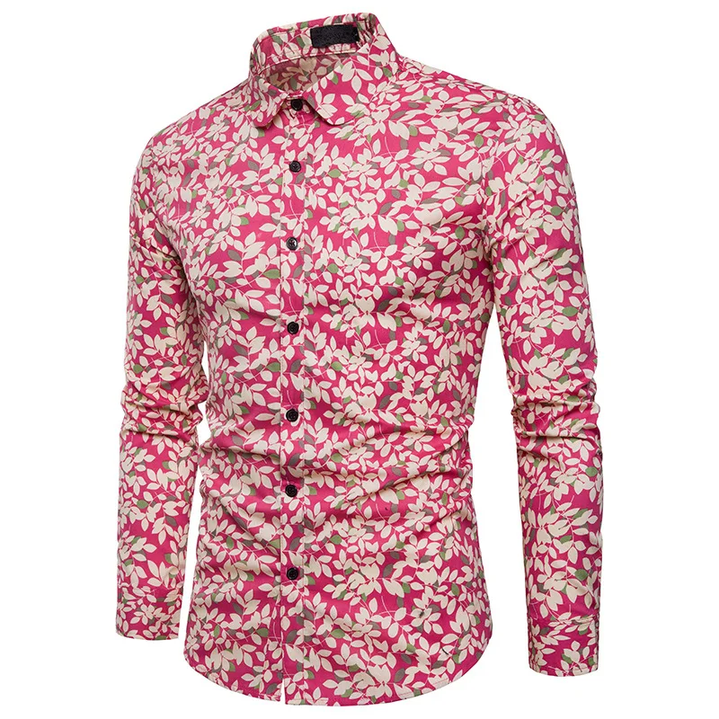Mens Floral Shirt Flower 2018 Brand Men Spring Long Sleeve Cotton Slm Fit Casual Shirts Beach Hawaiian High Quality 3XL | Мужская одежда
