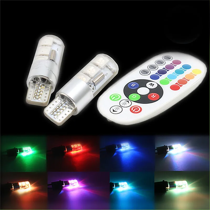 

2PCS T10 6LED 5050 Remote Control RBG Car Colorful Clearance Lamp Reading Indoor Roof Lights Room Lights Car Accessories J3