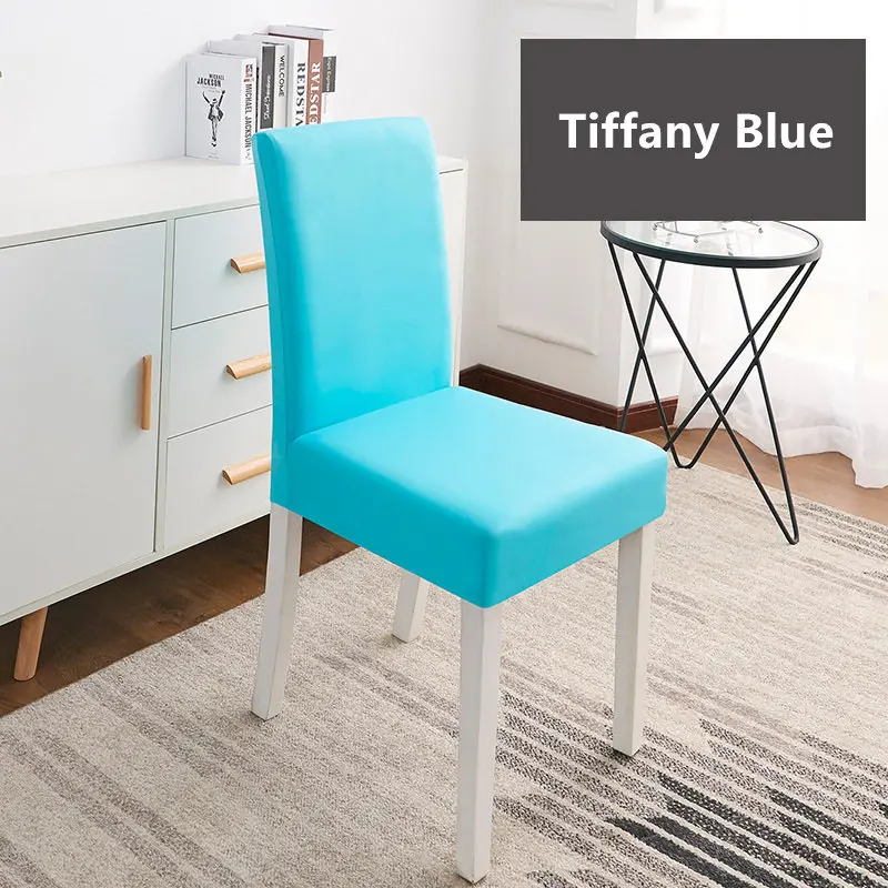 20 Color Solid Color Chair Cover Spandex Stretch Elastic Slipcovers Chair Covers For Dining Room Kitchen Wedding Banquet Hotel - Цвет: Tiffany Blue