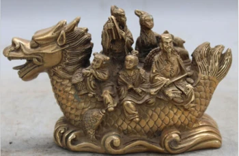 

RHS0116 Marked Chinese Folk Bronze Myth FengShui 8 Immortal God Sit Dragon boat Statue