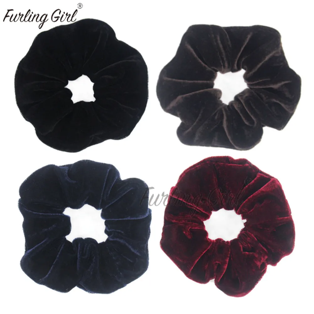 

Furling Girl 1 PC Large Size Velvet Hair Scrunchies Solid Color Elastic Hair Bands Hair Accessories for Women Pony Bun Holder
