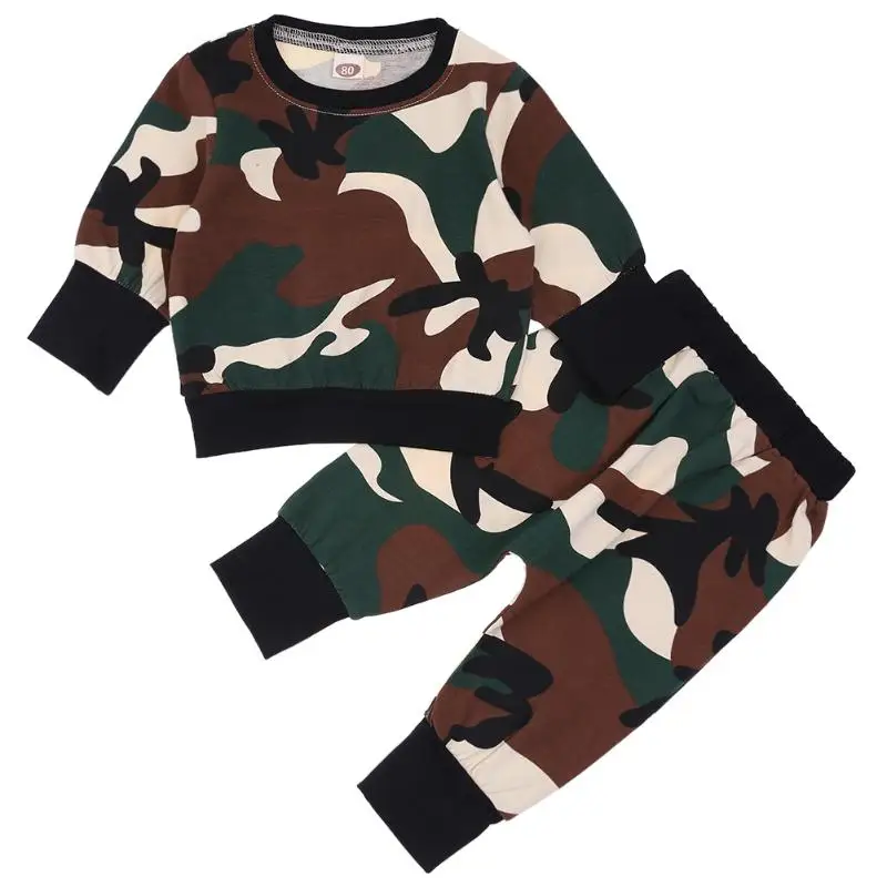 

2pcs/Set Spring Baby Boys Girls Sports Outfits Long Sleeve Camouflage Tops Pants Infant Kids Boys Spring Autumn Clothes