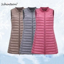 Schinteon женский ультра-светильник жилет Повседневный бейсбольный длинный тонкий жилет осень зима Приталенный жилет Новое поступление