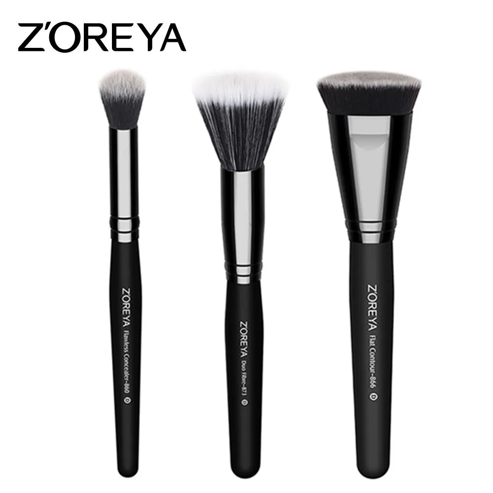ZOREYA 3 шт Плоские макияжные кисти для контура Набор для консилер для женщин косметический инструмент нейлоновые волосы Duo Fibre Кисти Набор