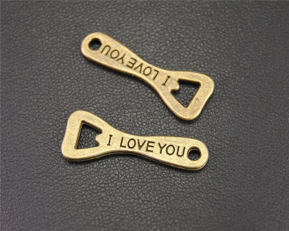 30pcs Antique Bronze I LOVE YOU Bottle Opener Charm Pendant DIY