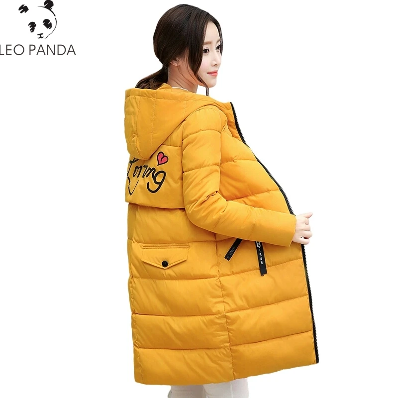 2019 с капюшоном Толстая теплая зимняя куртка для женщин; большие размеры длинная парка Mujer повседневное Письмо печати Тонкий пальт