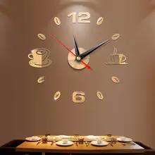 Настенные зеркальные наклейки для кухни DIY акриловые современные часы в форме чашки настенные Стикеры с цифрами домашний декор