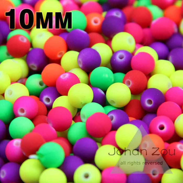 

JHNBY Top quality 100PCs Mixed Candy Color Acrylic Rubber Bead Neon Matte 10mm Round spacer loose beads Jewelry Handmade DIY