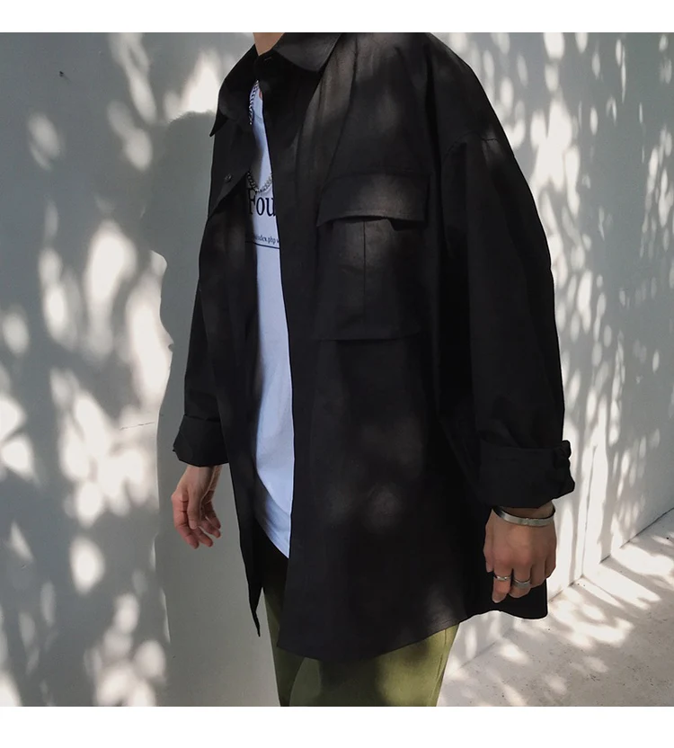 Разборчивые мужские рубашки с длинным рукавом мужские с карманами Карго дизайнерские рубашки мужская Японская уличная одежда черная Повседневная Свободная одежда