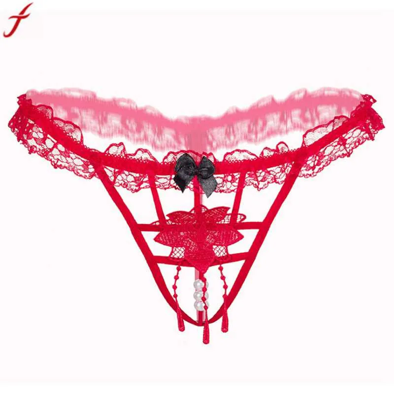 

Women Sexy Thong Panties Female Transparent Panties Sexy Lace Bowknot Beads Panties Thong Ladies Low-waist Briefs ropa interior