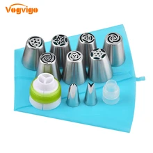 

VOGVIGO 12PCS/Set Pastry Nozzles And Coupler Icing Piping Tip Sets Stainless Steel Noozles Rose Cream Bakeware Cup Baking Tools