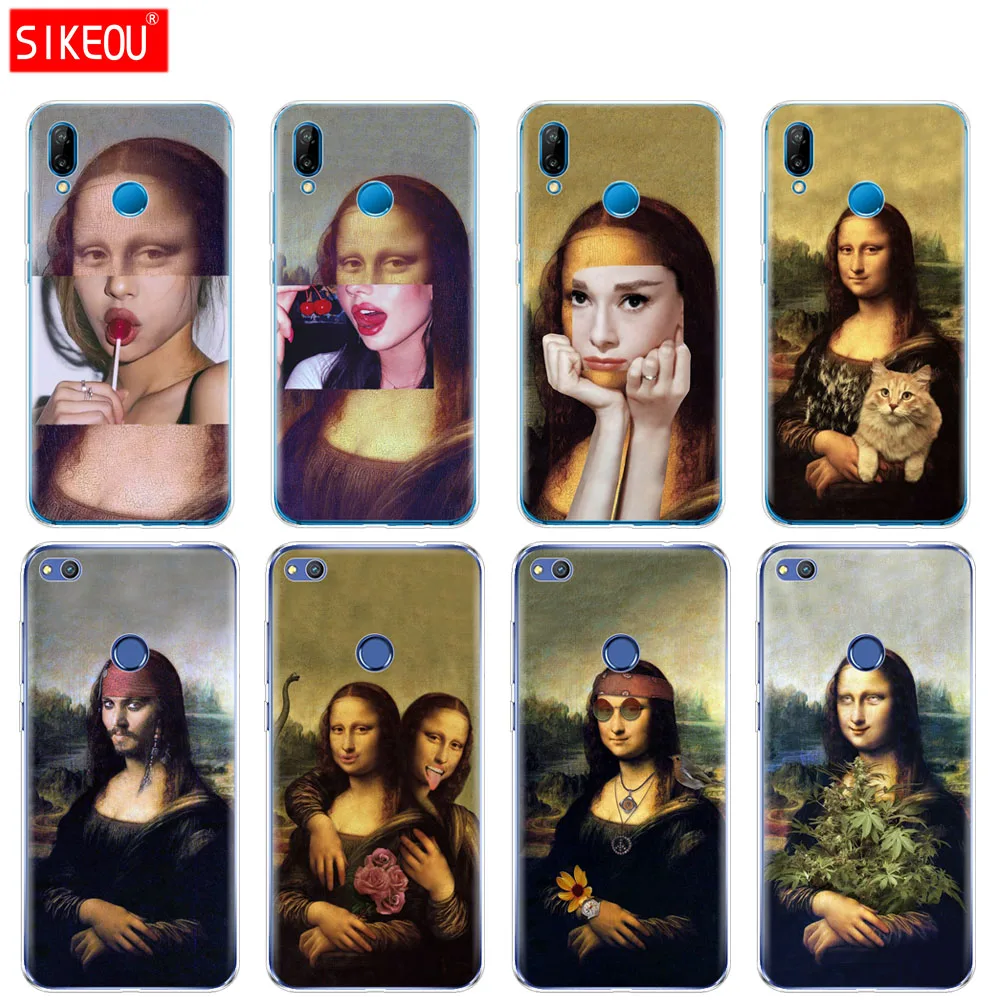 

Silicone Cover Phone Case For Huawei P20 P7 P8 P9 P10 Lite Plus Pro 2017 p smart 2018 mona lisa Pattern