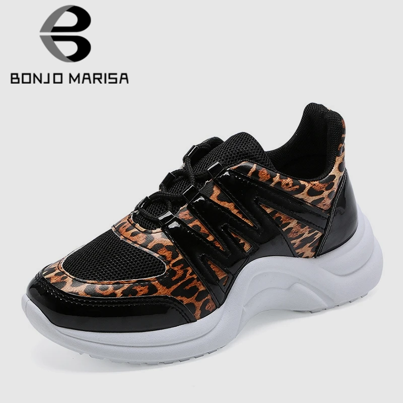 

BONJOMARISA 2019 Spring Autumn INS Hot Leopard Sneakers Women Large Size 36-42 Fashion Tennis Shoe Casual Women Shoes Woman