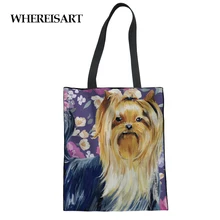 WHEREISART милые Йоркширские сумки для покупок, повседневные сумки, многоразовые сумки для продуктов, Экосумка, Холщовая Сумка, женские сумки на плечо