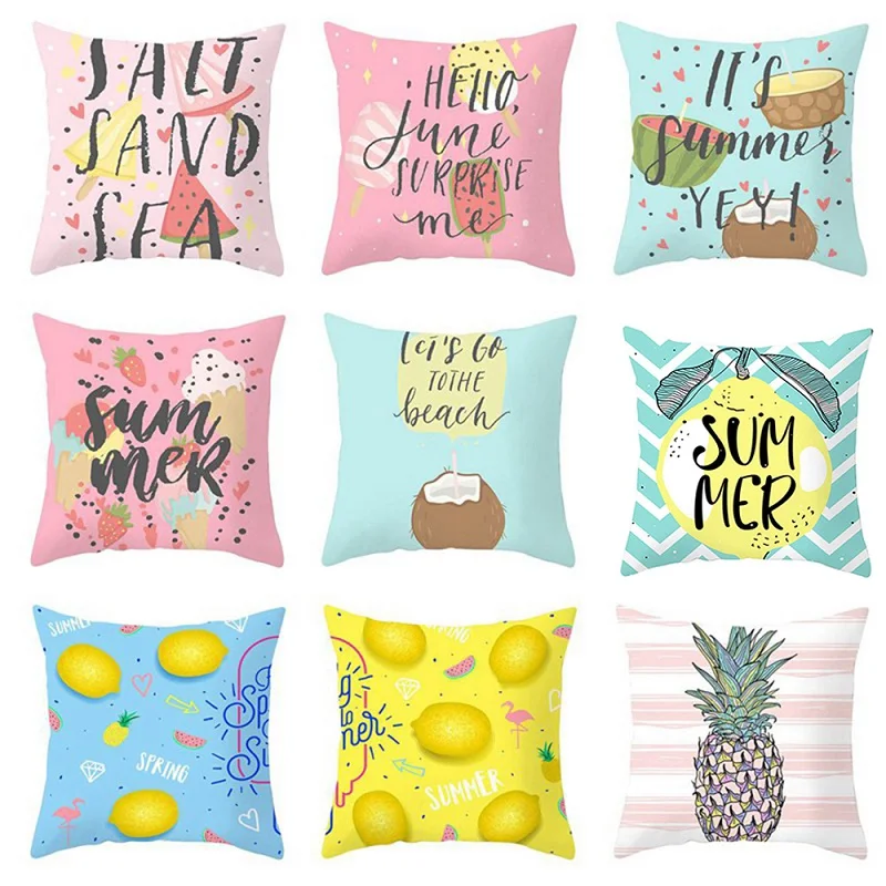 

CartoonTropical Fruit Cushion Pillowcase Cover Coconut Strawberry Lemon Watermelon Pillow Cover Chair Home Car Decoration