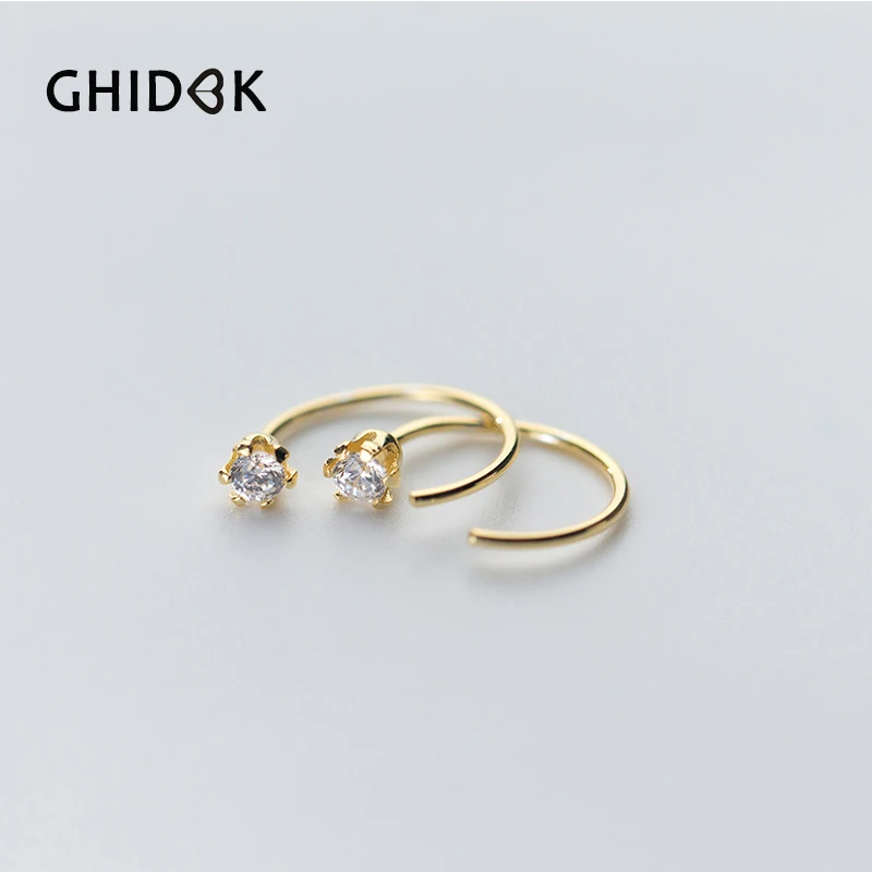 

GHIDBK 925 Sterling Silver Tiny Crystal Cartilage Earrings for Women Minimalist CZ Helix Piercing Earrings Small Huggie Ear Cuff