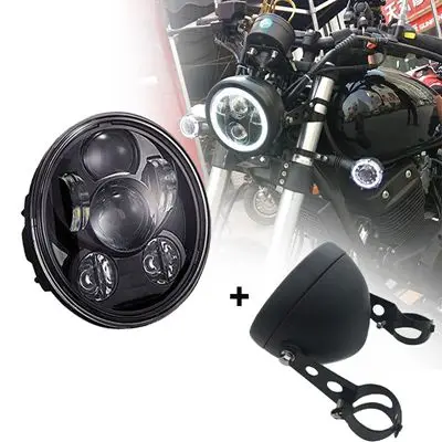 5-3/" Хромированный светодиодный проектор фара мотоцикла с лампой оболочки для мотоциклов - Цвет: BLACK   SET