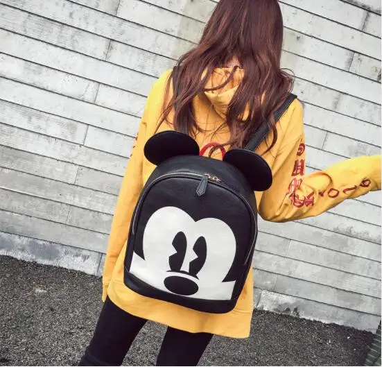 

2018 Fashion mickey woman backpack pu leather black backpack mini travel backpack animal printed rucksack