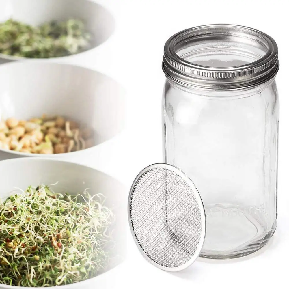 2Pcs Seed Sprouting Lids Strainer Canning Mason Jars Mesh Lid Filter Stainless Steel Screen