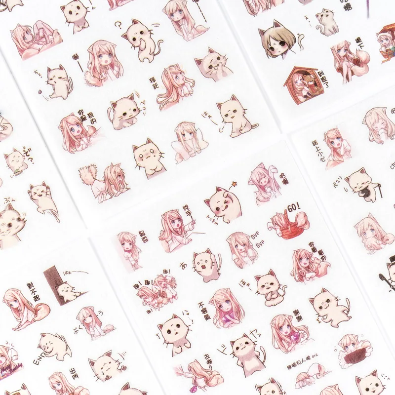 

6 Sheets/pack Cats And Girls Diary Stickers For Stationery Scrapbooking Diy Diary Album Bullet Journal Stick Label