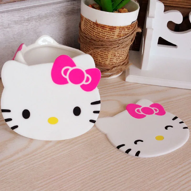 Cartoon 1PCS Silicone Drink Pads Dining Table Placemat Coaster Hello Kitty Kitchen Table Accessories Mat Cartoon 1PCS Silicone Drink Pads Dining Table Placemat Coaster Hello Kitty Kitchen Table Accessories Mat