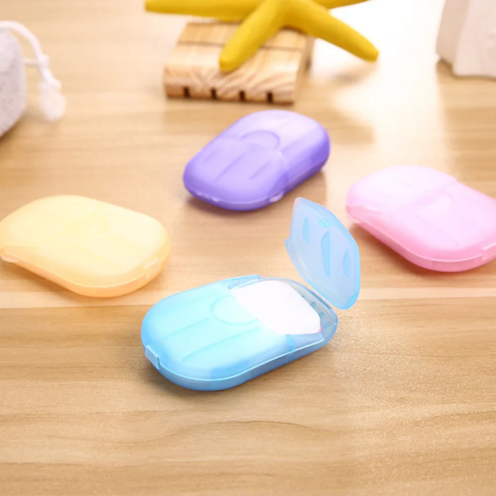 Random 20pcs Disposable Boxed Soap Paper Travel Portable Outdoor Hand Washing Cleaning Scented Slice Sheets Mini Paper Soap