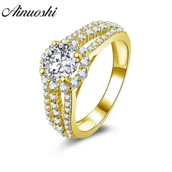 

AINUOSHI Trendy Multi-Layer Band Halo Ring 14K Solid White/Yellow Gold Pave Setting Round Sona Diamond Wedding Engagement Ring