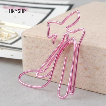 

HKYSHP 4 pcs/set Creative Cute Paper Clip Pink High Heels Golden Bow Paperclip Office Stationery School Supplies