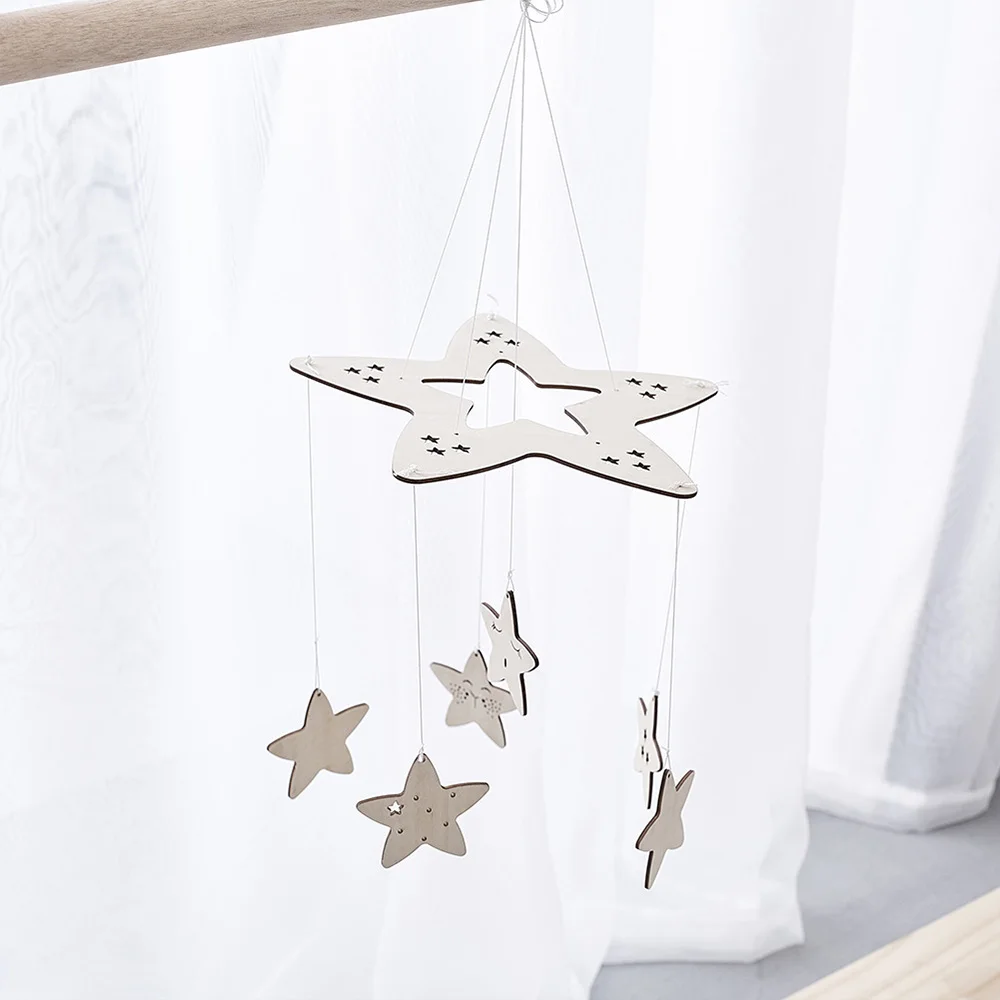 Baby Crib Rattles Baby Hanging Mobile Wooden Rattle DIY Wind Chimes Stars Bell Toys For Kids 2