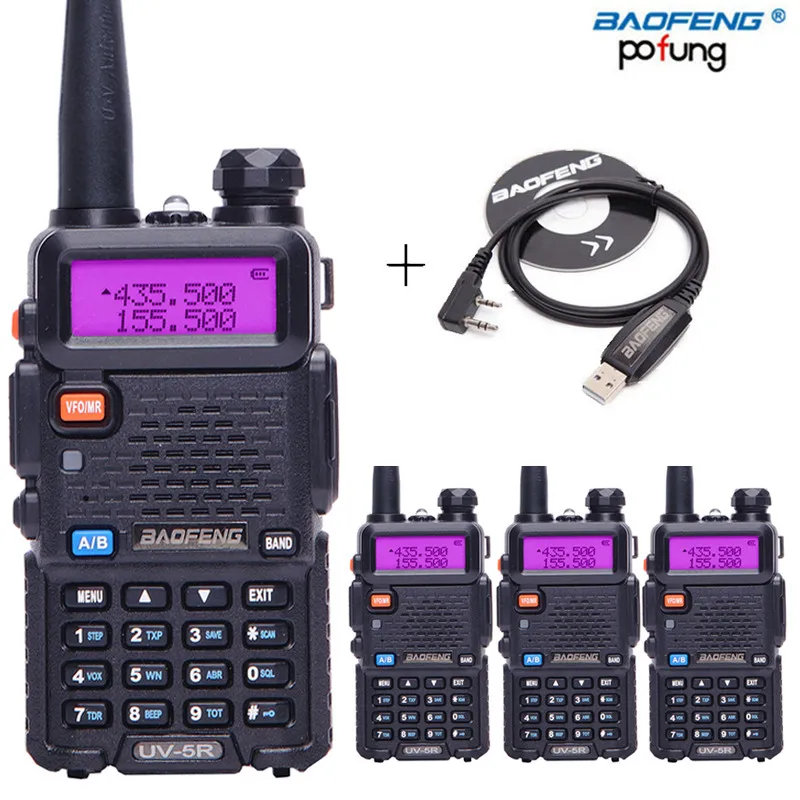 

4pcs BaoFeng UV-5R Walkie Talkie VHF/UHF 136-174Mhz&400-520Mhz Dual Band Two way CB radio Baofeng uv 5r Portable+USB Cable+CD