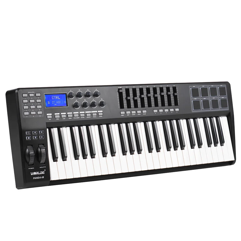 PANDA49 49 Key USB MIDI Keyboard Controller 8 Drum Pads with USB Cable