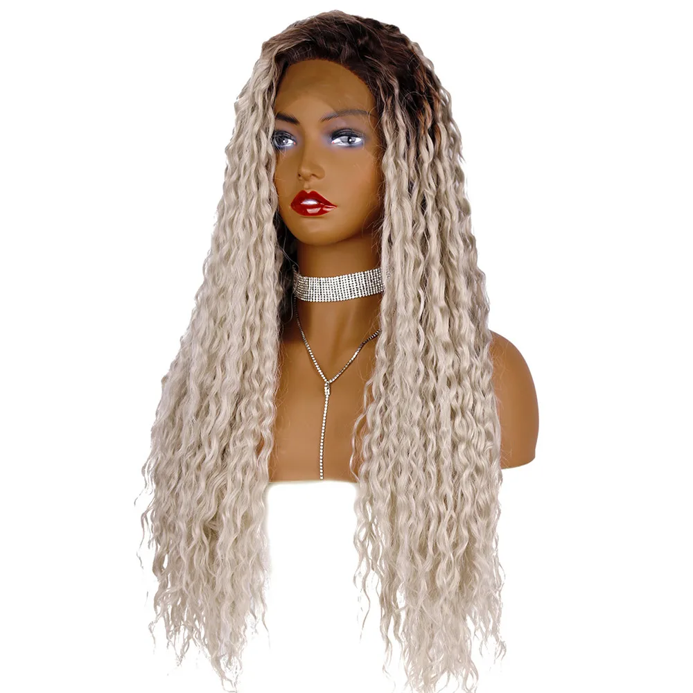 StrongBeauty синтетический парик фронта шнурка Ombre длинные вьющиеся волосы серебристо-серые/черные корни парики для женщин