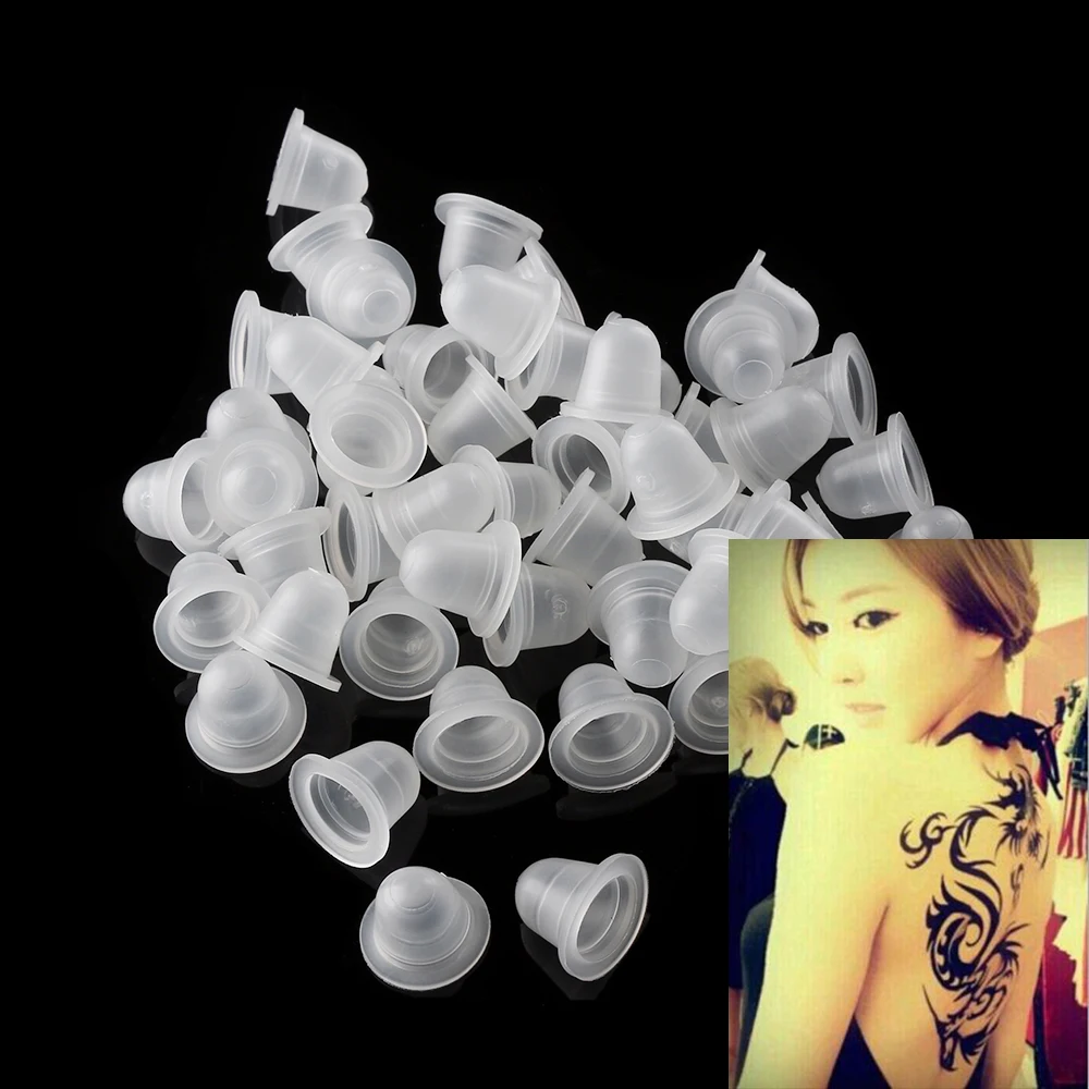 

100 Pcs Soft Silicone Tattoo Ink Cups For Permanent Tattoo Makeup Eyebrow Makeup Pigment Container Caps Disposable Accessories
