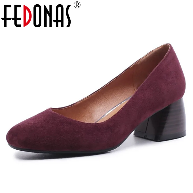 

FEDONA Elegant Women Slip On Basic Pumps Round Toe Genuine Leather Fashion Wedding Party Shoes Woman High Heels Office Pumps