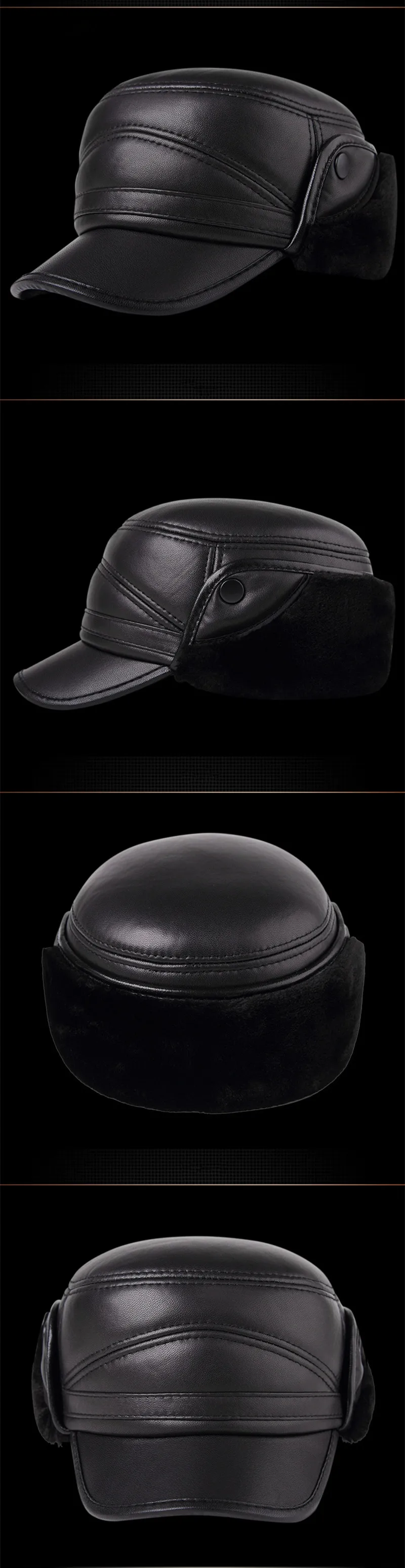 XdanqinX шляпа из натуральной кожи зимние Для мужчин толстые теплые Бейсбол Кепки с наушники овчины плюс бархатные шапки для Для мужчин