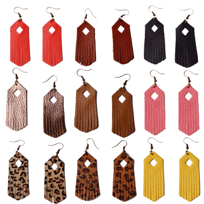 

Hand-made Multicoloured Leopard Genuine Leather Dangle Earrings Boho Tassel Pendientes Women's Oorbellen Fashion Jewelry Bijoux