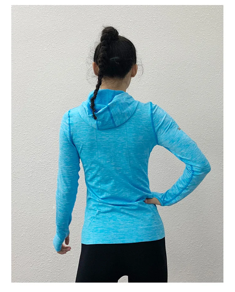 CretKoav женские рубашки для йоги на молнии спереди, с капюшоном, с длинным рукавом, топ для йоги, спортивная одежда, Быстросохнущий Спортивный костюм для женщин, тонкая куртка для бега