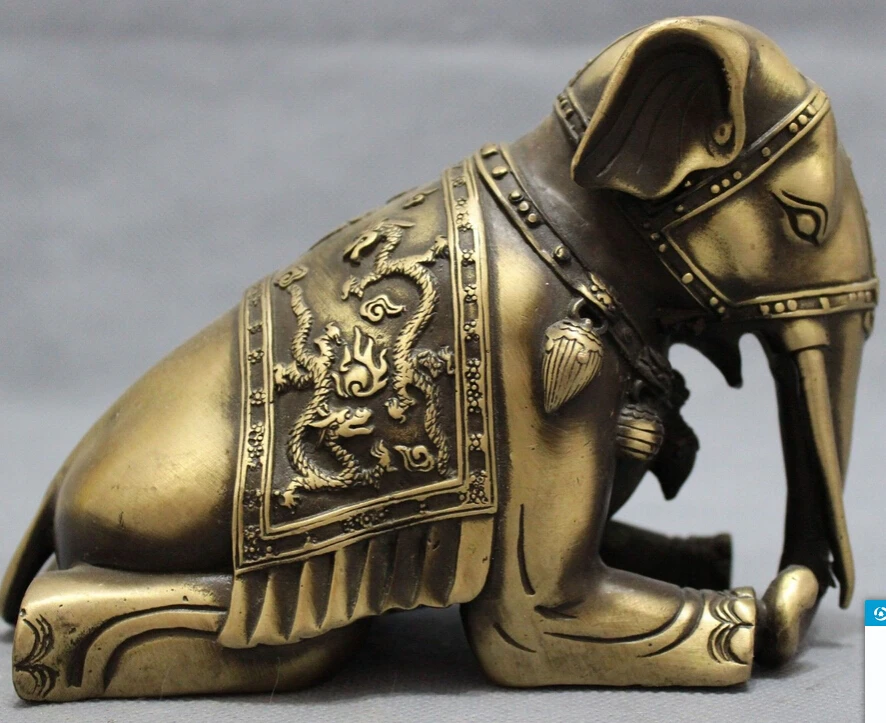 

JP S62 Folk Chinese Bronze Fly Dragon Wealth Lying Elephant Statue Animals Sculpture