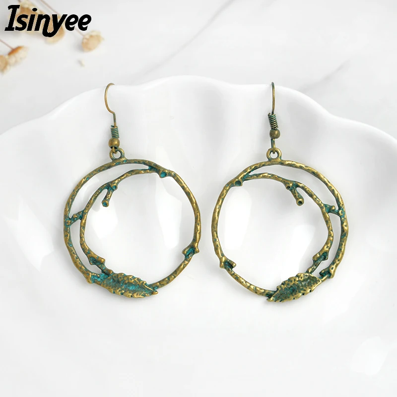 

ISINYEE Vintage Tree Branches Leaf Round Earring Metal Small Hoop Earrings For Women 2017 Gold Punk Ethnic Jewelry
