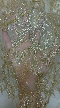 

5 YARDS Embroidery African Nigerian Guipure Lace Fabric with glitter Gold Nigerian Guipure Lace Fabric