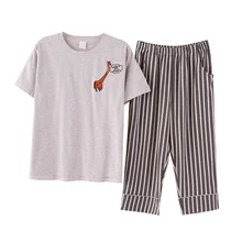Yasemeen shortsleeve рубашка теленок-длина брюки хлопковые пижамы комплект Повседневное Комфорт пижамы Комфорт плюс Размеры Для женщин homeclothes