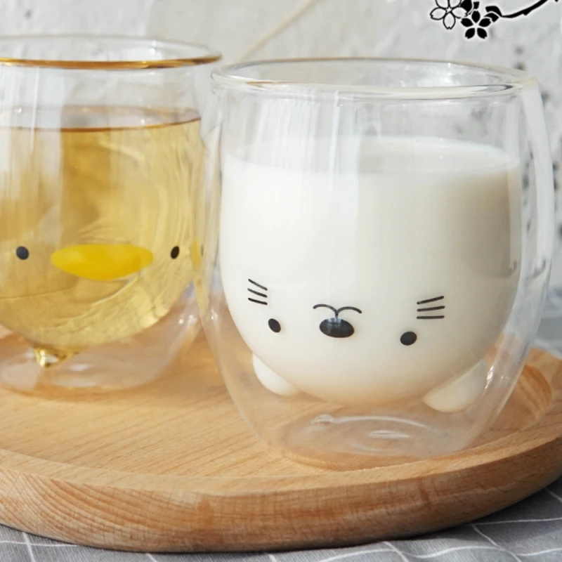 Handmade Coffee Cup Double Wall Glass Cups and Mugs Cute Animals Tumbler Cat Mug for Starbucks Line Kids Girls Drop Shipping Handmade Coffee Cup Double Wall Glass Cups and Mugs Cute Animals Tumbler Cat Mug for Starbucks Line Kids Girls Drop Shipping