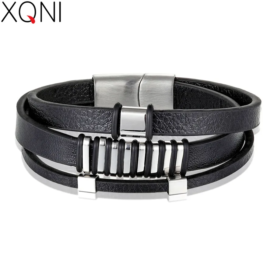 

XQNI Multi-layers Stripe Accessories Elegant Small Adorn Article Combination Popular Genuine Leather Bracelet For Men & Women