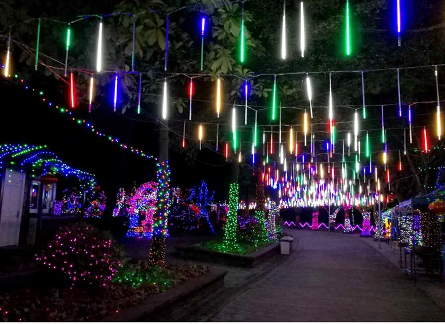 Chuveiro de Chuva Corda para o para o Jardim do Casamento Decoração do Feriado do Partido 8 Pçs e set 30 50 cm Colorido Meteoro Tubes Led Branco Quente Luz da Jardim do Casamento da Árvore 7 Tubes Chuveiro de Chuva LED Branco Quente