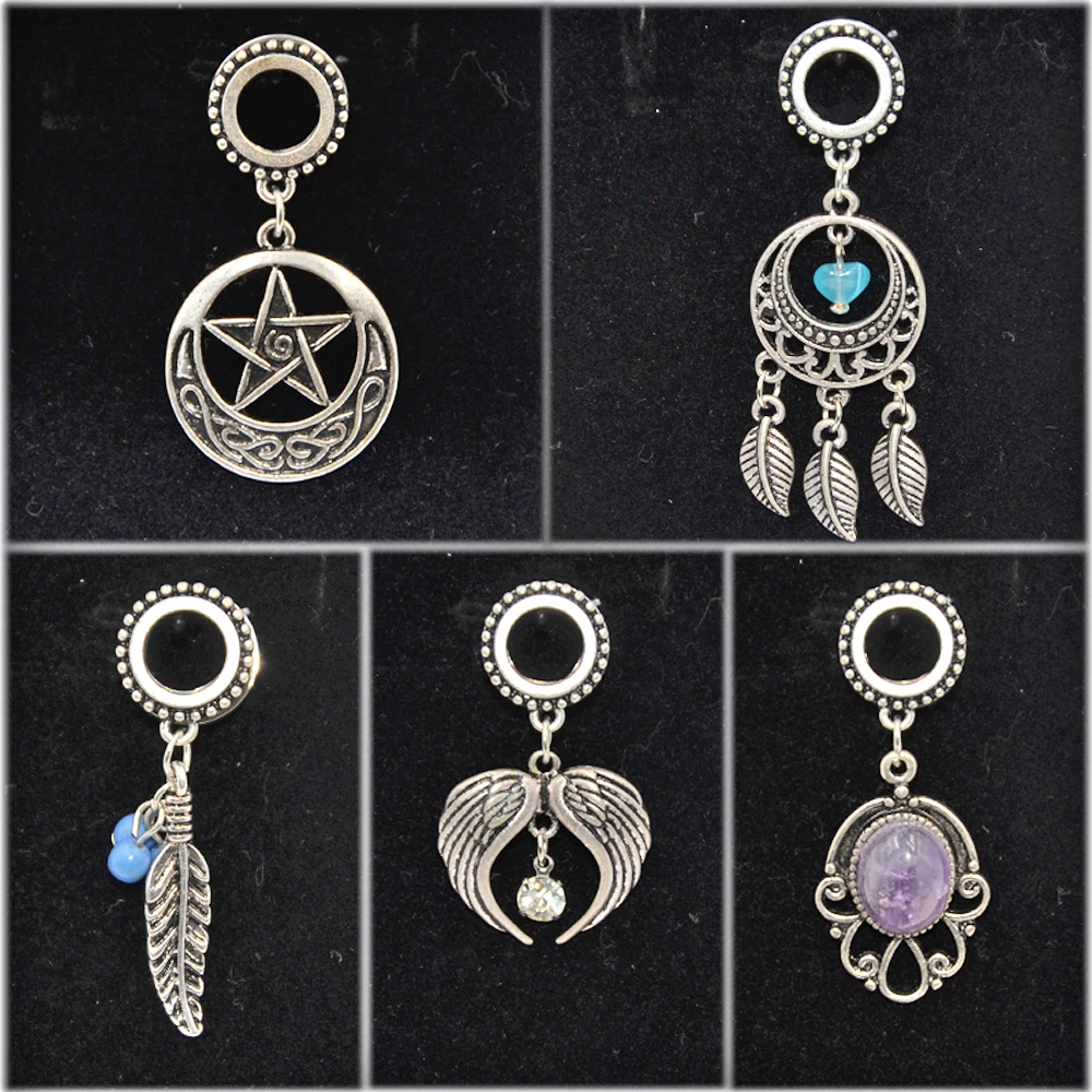 

BOG-PAIR Antique Tribal Different Design OUIJA Dangle Ear Tunnel Expander Ear Stretcher Ear Weight Gauge Body Piercing Jewelry