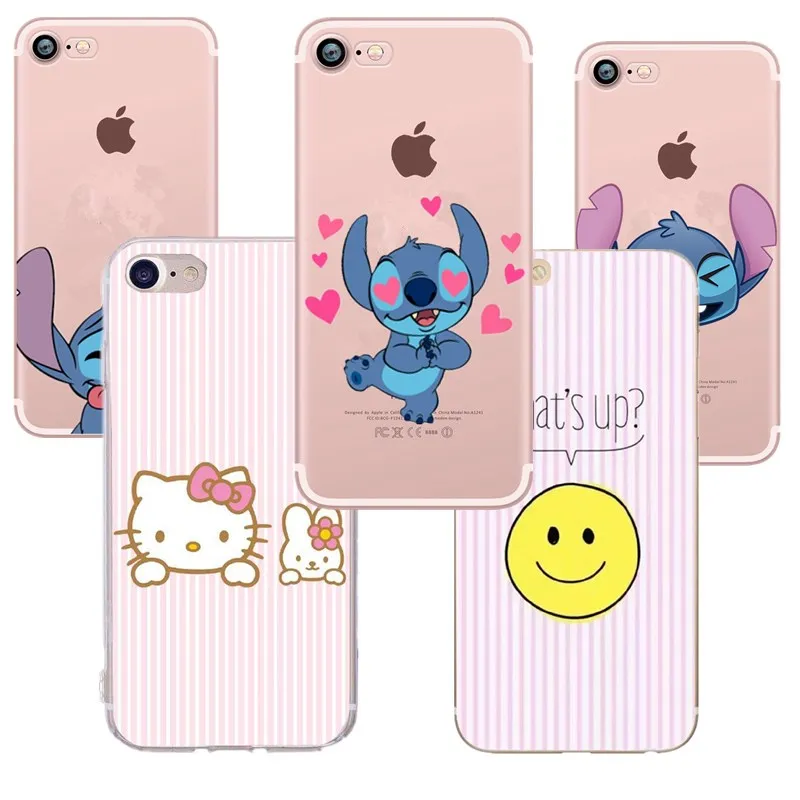 

Cartoon Stitch Hello Kitty Case For iphone 7 7s silikon 360 Pink Soft Silicone For iphone 6 6s 5 5s se 7Plus 8Plus X Case Cover
