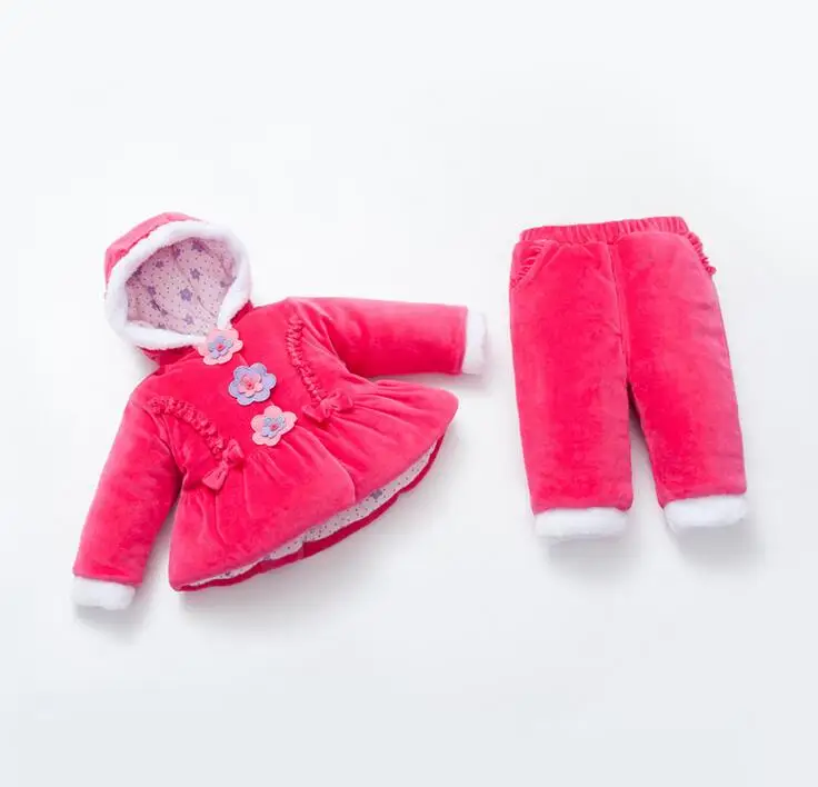 2016 Girls Winter Set Kids Outerwear Parkas Pants Children s Thick Coat Jacket for Baby Girls