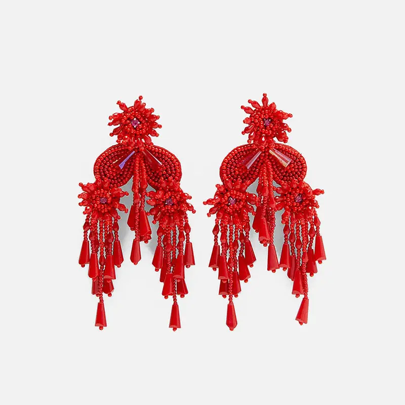 Flatfoosie Красный кисточкой кулон Za серьги ручной работы Смола Цветочные бусины-кристаллы массивные свадебные серьги свисающие серьги подарок - Окраска металла: 115