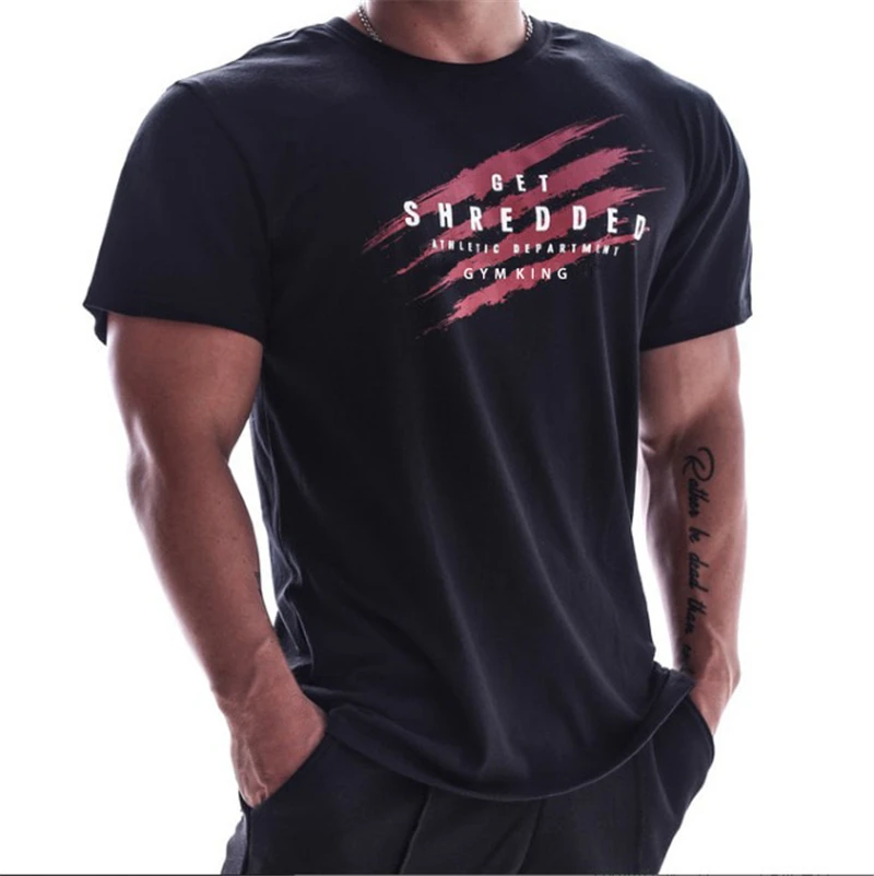 

New Men Short Sleeve Cotton t-shirt Summer Casual Fashion Gyms Fitness Bodybuilding T shirt Male Slim Tees Tops Clothing