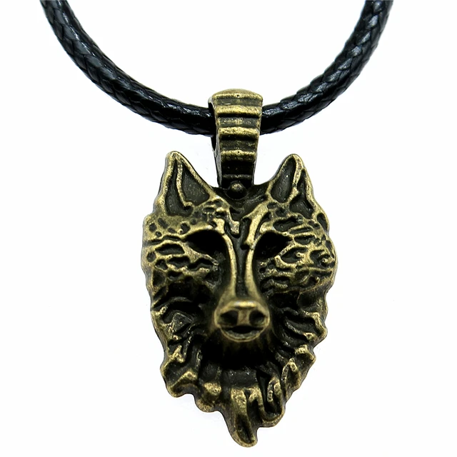 Buy WYSIWYG 32x17mm Wolf Head Pendant Leather Chain